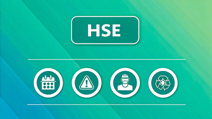 HSE safety concept with health safety environment icons on green gradient background
