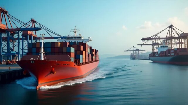 Multinational shipping operators evaluating global tariff pressure implications on freight rates rerouting strategies cost optimization under evolving trade regulations in  Photo Stock  Concept  and e