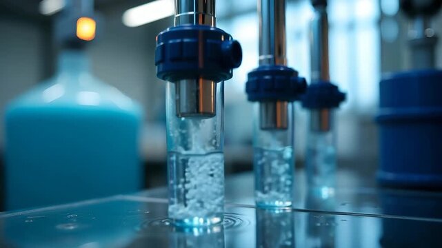 Technical setup for industrial water test capturing inline filtration system and conductivity sensor monitoring wastewater treatment in chemical plant in  Photo Stock  Concept  and empty space on the 