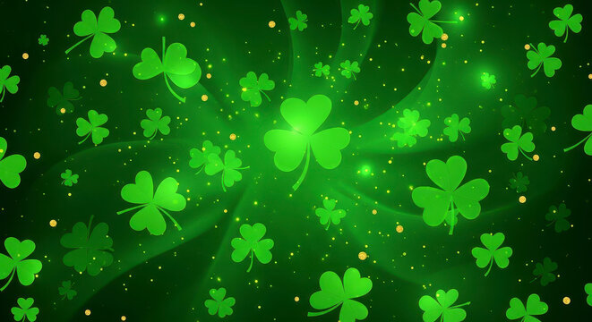 Vibrant shamrock pattern on emerald background
