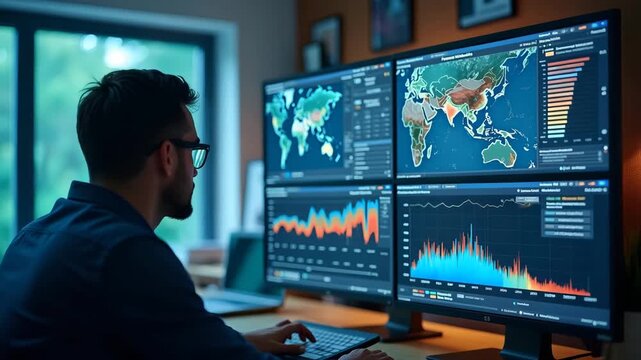 Climate analysts monitoring global weather change using climate model projections and observational datasets to evaluate shifts in precipitation regimes and storm tracks in  Photo Stock  Concept  and 