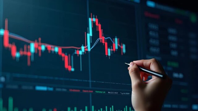 Technical analysts marking technical bearish signal on chart by drawing descending trendline below consecutive lower highs and confirming with MACD crossover indicator in  Photo Stock  Concept  and em