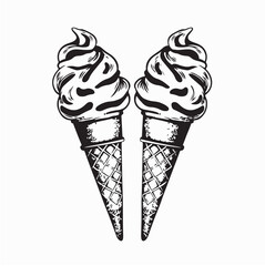 Two Ice Cream Cones Vector for Summer Dessert Design isolated on white background