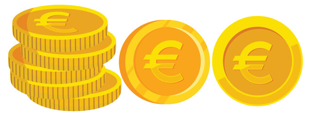 Gold Euro Coin Icon in Flat Style Isolated on White Background Vector Illustration
