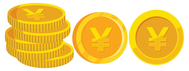 Japanese and Chinese Gold Yen Coin Icon in Flat Style Isolated on White Background Vector Illustration