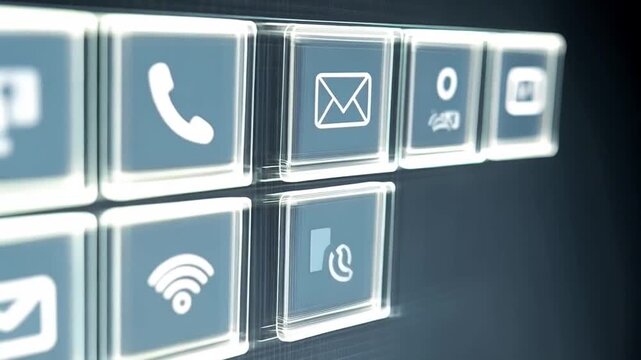 Futuristic touch screen interface with finger touching mail icon for communication 4.0