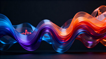 Fluid multi colored ribbon sculpture symbolizing market volatility elegantly twisting in abstract 3D art