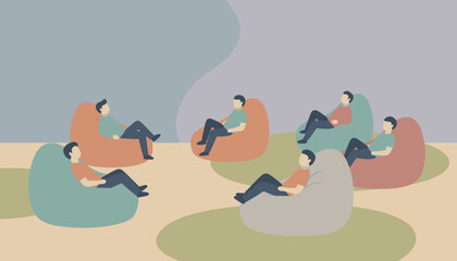 People relax on bean bags in a comfortable modern setting fostering casual discussion and collaboration