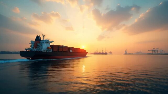 High?capacity commercial shipping Asia operations captured in industrial panorama showcasing container vessels moving along major trade lanes at sunrise delivering global commerce in  Photo Stock  Con