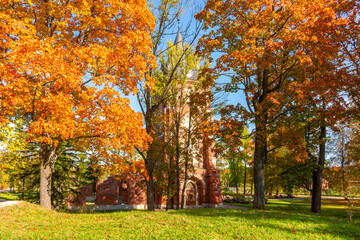 Pavilion Chapel in Alexander park in autumn, Pushkin (Tsarskoe Selo), St. Petersburg, Russia