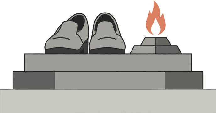 Shaheed Minar monument tribute with shoes and eternal flame for 21st February, a national symbol of sacrifice, remembrance, and respect for language martyrs