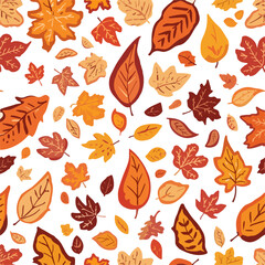 Obraz premium Vector Design of A vibrant autumn background featuring a flat design pattern of fall leaves in warm golden, orange, and crimson hues, with delicate details and subtle texture