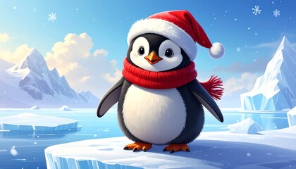 Pinguinbaby mit Weihnachtsmütze