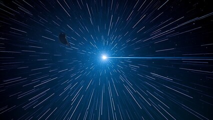 Fototapeta premium Star trails converging into a radiant point, piercing through the Milky Way in long exposure.