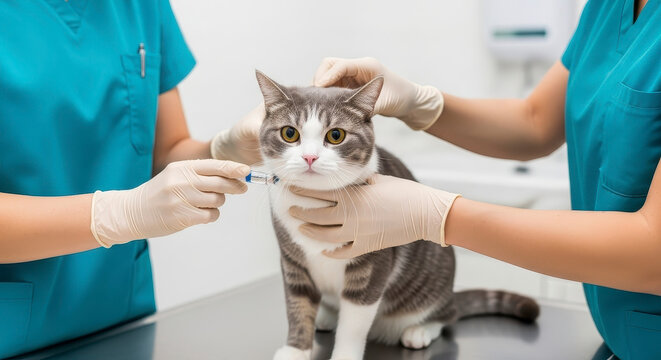 Veterinarians giving a cat an injection