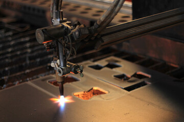 Metal Cutting Process with Industrial Torch and Bright Sparks