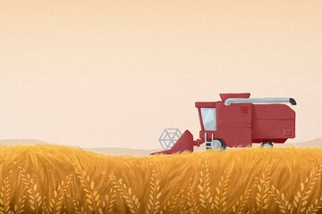 Aesthetic wheat field background, tractor, agriculture illustration © Rawpixel.com