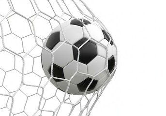 Obraz premium Soccer ball in the net isolated on white background, symbolizing a goal scored