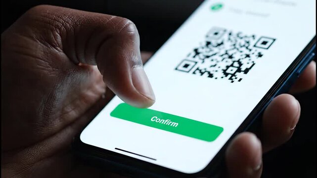 Person Scanning QR Code with Smartphone in Hand Closeup