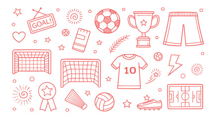 Soccer Game Doodles Hand Drawn Vector Illustration Sport Elements Play Match