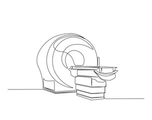 Mri scanner machine outline illustration. Continuous line drawing of Ct scanner machine.