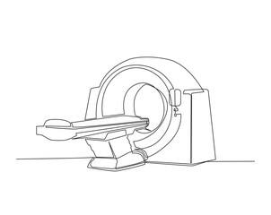 Mri scanner machine outline illustration. Continuous line drawing of Ct scanner machine.