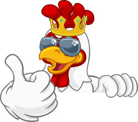 Cool King Chicken Rooster Cockerel Bird Cartoon