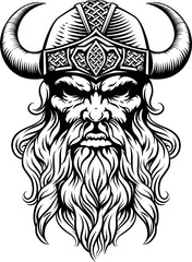 Viking Warrior Man Strong Mascot Face in Helmet