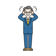 ショックで頭を抱える、60代・70代の男性経営者のシンプルな全身ベクターイラスト素材