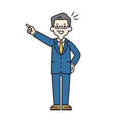 目標に向かって挑戦する、年配の男性社長のシンプルな全身ベクターイラスト素材