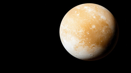 Obraz premium Detailed view of celestial body showcasing textured surface with shades of yellow and brown, set against black background. image evokes sense