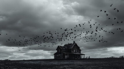 An old, spooky Japanese castle or ancient temple architecture in the forest at sunset