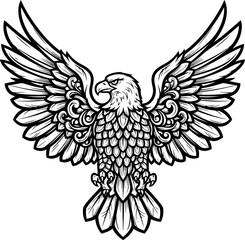 Stylized heraldic eagle with spread wings in black and white.