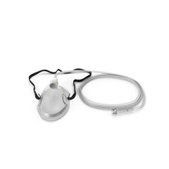 Oxygen mask with flexible strap used for patient breathing support