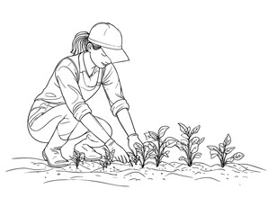 Obraz premium Minimalist line art of a gardener watering flowers