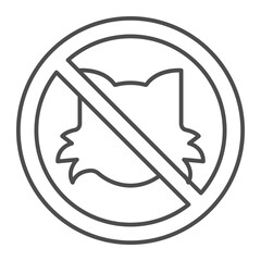 Cat head ban thin line icon, pets concept. Vector graphics. Forbidden, prohibited item sign on white background, outline style icon for mobile or web design.