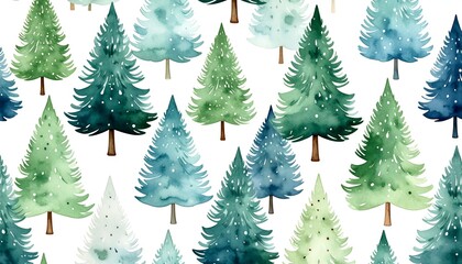 Obraz premium Watercolor fir trees pattern on white