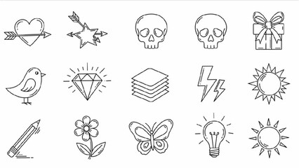 Whimsical doodle art featuring diverse elements and simple illustrations