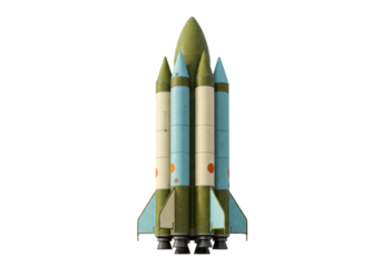Isolated vintage Soviet rocket model on a bright day, representing space exploration history