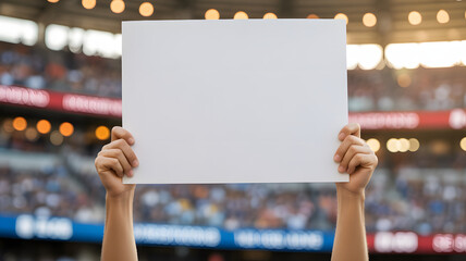 Blank sign held at stadium for your message about sports, team spirit, or announcements