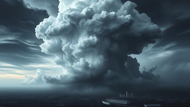 A massive storm cloud looming over a fragile circuit board, symbolizing technological vulnerability.