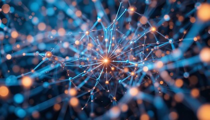 Abstract network of glowing nodes and connections symbolizing data and technology