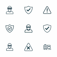 A collection of security and warning icons, depicting safety and caution symbols.