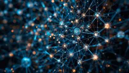 Abstract network of glowing nodes and lines representing data connections and digital communication.