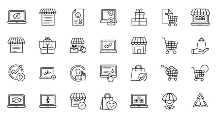 Collection of ecommerce and shopping icons, isolated on transparent background