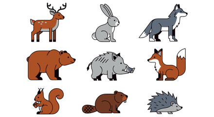 Fototapeta premium Collection of forest animals isolated on transparent background
