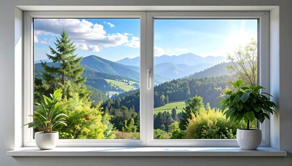 Window view beautiful mountain landscape