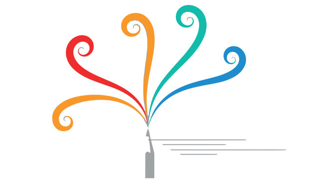 Colorful abstract swirls emanating from a point, symbolizing creativity and energy, isolated on transparent background