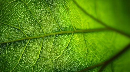Fototapeta premium Macro view of a vibrant green leaf's intricate vein network.