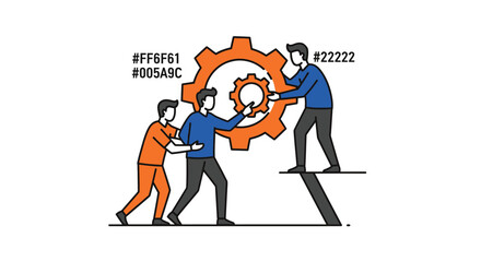Teamwork and Collaboration Concept with People Working on Interlocking Gears in Modern Flat Vector Illustration